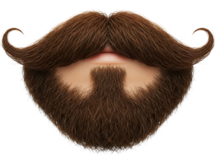 Close up of a man s brown beard and mustache with curled ends