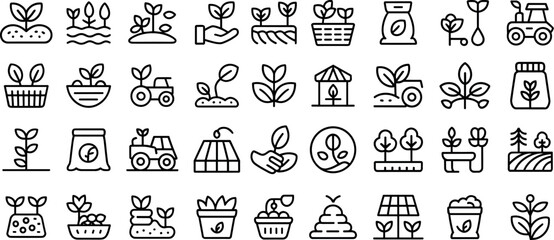 eco farm icon set,  Farming, Precision Agriculture, Sustainable Crops, Organic carbon offset, urban farming and more icons.