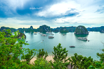 Viewpoint from the top of the Ti Top island, providing panoramic views of the bay. Ha Long Bay, Vietnam