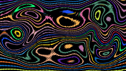 ABSTRACT ILLUSTRATION RIPPLE TEXTURE LIQUIFY PSYCHEDELIC FLAT COLOR ROUGH DESIGN. OPTICAL ILLUSION DARK BACKGROUND VECTOR DESIGN