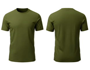 Front and back view of a plain olive green short sleeve t shirt