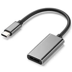 Gray usb c to hdmi adapter cable with black cord image