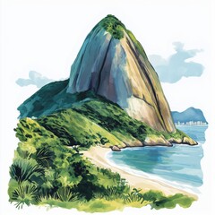 Sugarloaf Mountain. Sugarloaf Mountain hand drawn watercolor illustration