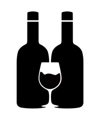 silhouette of two bottles of wine and one glass filled with wine