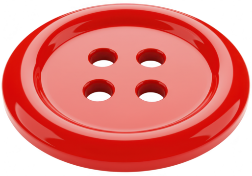 A shiny red fourhole button isolated on a transparent background
