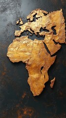 An aged, textured map of Europe and Africa, set on a dark, oxidized surface. Bronze tones