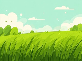 Obraz premium Bright Green Grassy Field Under Blue Sky with White Clouds