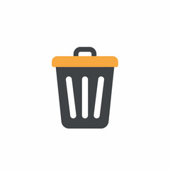 A simple, flat vector illustration of a black trash can with a yellow lid, isolated on a white background.