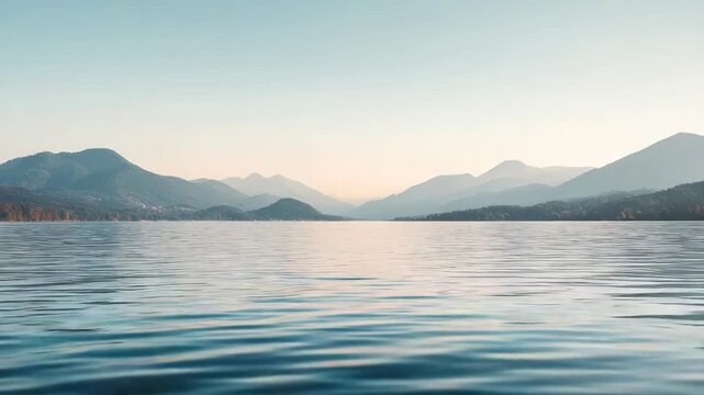 Calm lake water with mountain range and sunrise sky view