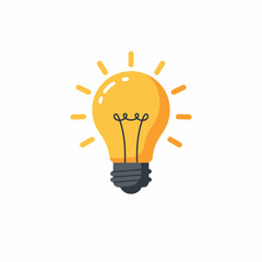 A bright yellow lightbulb with radiating light, representing a new idea or innovation on a white background.