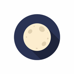 Obraz premium Illustration of a full moon with craters, set against a dark blue circular background with a long shadow.