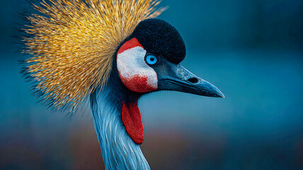 Fototapeta premium Grey Crowned Crane side profile portrait for wildlife and nature photography collections