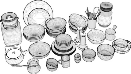 vector sketch illustration of tableware design for family