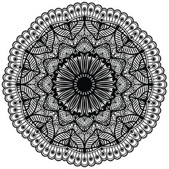 Black And White Mandala Flower. Beautiful mandala design for coloring book, lace, swirl, henna, tattoo, logo, frame, card, pattern, background and  wallpaper. 