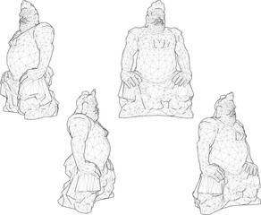Vector sketch illustration of a unique ethnic traditional classical sculpture statue design from the kingdom era 