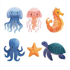 Cute Pixel Art Sea Creatures Illustration