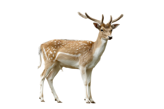 Majestic high‑resolution full‑body deer illustration isolated on transparent background png cutout ideal for wildlife branding, rustic decor, educational nature posters, and e‑commerce design projects - Powered by Adobe