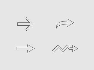a set of four distinct black line art arrows