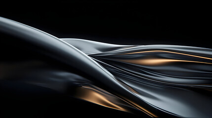 Fluid, dark gray and gold fabric drapes, flowing in a dynamic, abstract composition.  Detailed folds and highlights capture a sense of movement and texture