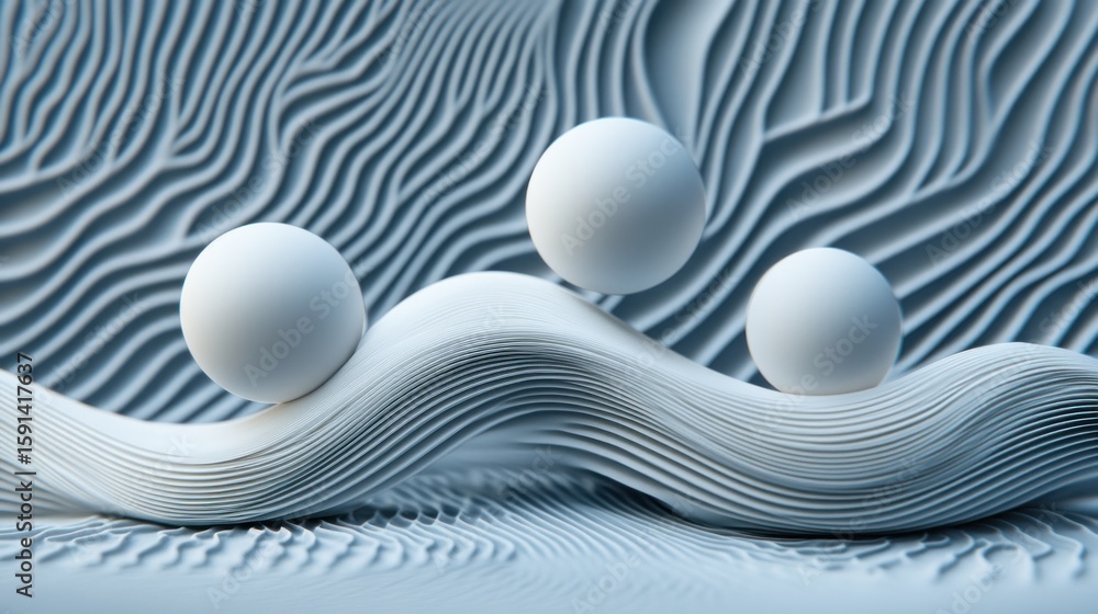 Poster abstract minimalist 3d render with spheres and wave patterns for modern design