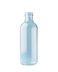 Clear glass bottle filled with blue liquid on display