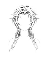 hand drawn line art woman with layered hairstyle, digital illustration