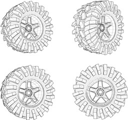 Vector sketch illustration of offroad adventure vehicle tire design for walking in the forest © jihan
