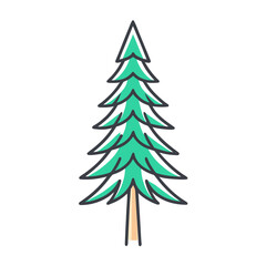 Obraz premium Stylized green pine tree with brown trunk isolated on white background