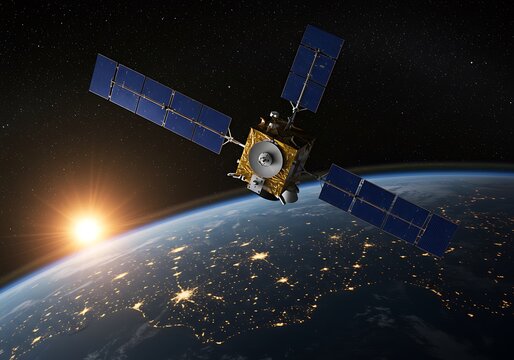 An impressive view of a satellite in low Earth orbit, emphasizing its role in worldwide connectivity.

