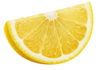 A bright yellow slice of juicy lemon, showcasing its refreshing texture and vibrant color, isolated on white isolated on transparent background