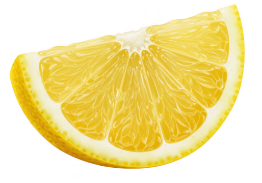 A bright yellow slice of juicy lemon, showcasing its refreshing texture and vibrant color, isolated on white isolated on transparent background