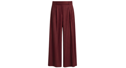 Pliss? burgundy wide-leg pants.