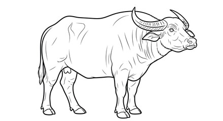 Obraz premium Powerful Majestic Asian Water Buffalo Detailed Coloring Page for Adults and Wildlife Art