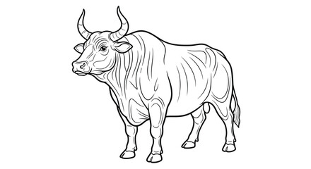 Obraz premium Serene Quiet Asian Ox Standing Majestic Coloring Page for Adult Farm Animal Enthusiasts