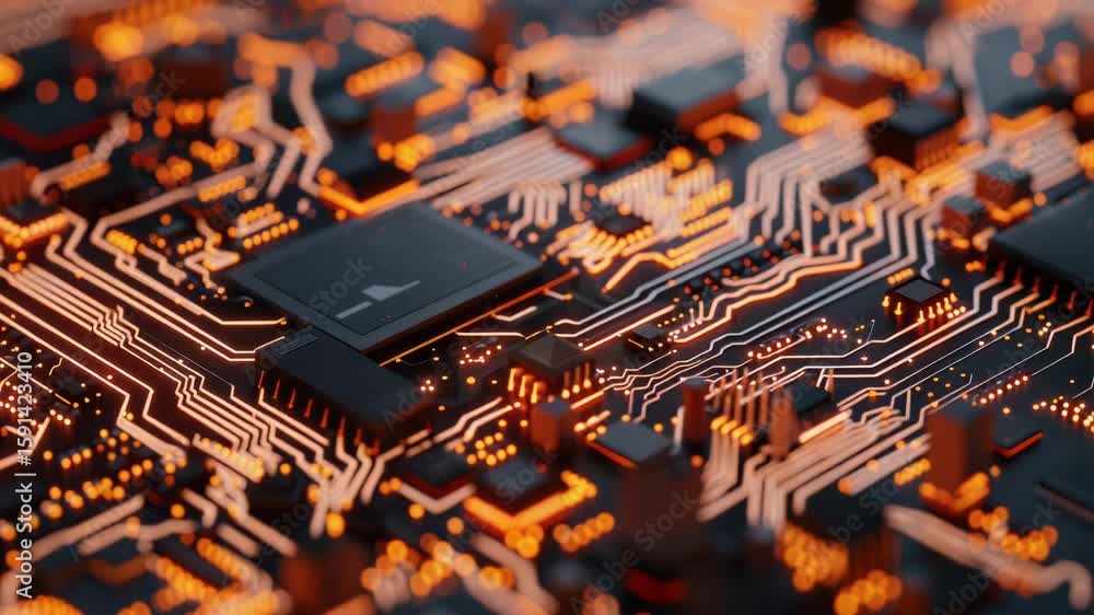 Poster a close-up view of an electronic circuit board with various components and wires