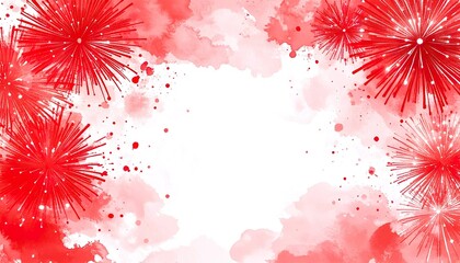 Watercolor Swiss National Day Background with Red Fireworks