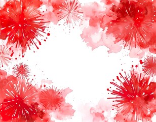 Watercolor Swiss National Day Background with Red Fireworks