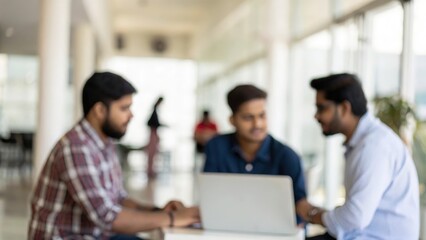 Blurred Background of Indian Startup Team Discussing Data Management System
