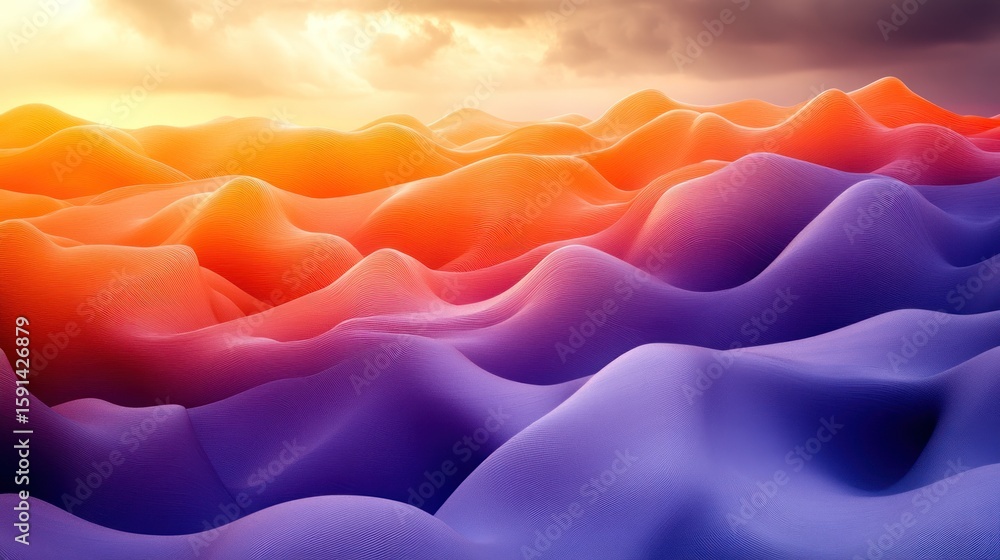 Poster gradient textured hills in pastel colors, showcasing harmonious transitions and rhythmic patterns, a