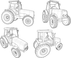 Vector sketch illustration of a tractor vehicle design for cultivating agricultural land and fields 