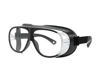 Vintage style black motorcycle goggles isolated on transparent background