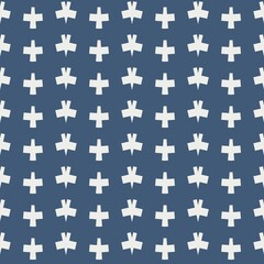 A repeating pattern features white birds shapes arranged in vertical rows against a dark blue background. The design creates a symmetrical and balanced visual effect.