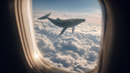 Whale in the Sky Airplane Window View of Surreal Cloudscape
