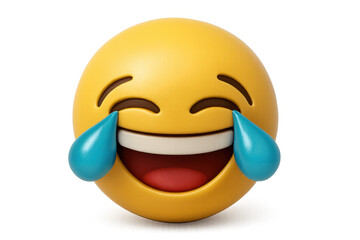 3d laughing emoji with happy tears, digitally rendered on transparent backdrop, perfect for graphic design projects