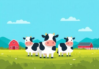 Fototapeta premium Pixel Art Cows in a Sunny Farm Field
