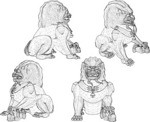 sketch vector illustration design sculpture animal mythology lion ethnic traditional classical chinese 