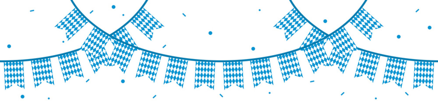 Seamless Bavarian Flag Party Bunting with Blue and White Diamond Pattern for Oktoberfest