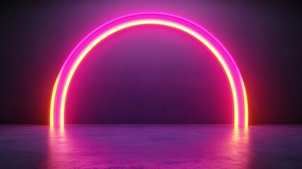 Neon archway, dark backdrop, reflective floor