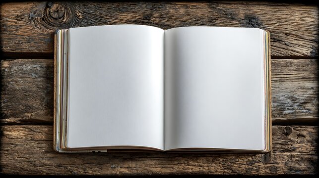 Top view of open blank notebook with clear central binding, offering ample white space for lesson planning, study notes, educational templates or productivity journaling. - Powered by Adobe