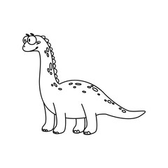 A cartoon dinosaur with a long neck and spots. It has a friendly expression and large eyes. The dinosaur stands on four legs, showcasing its playful design.